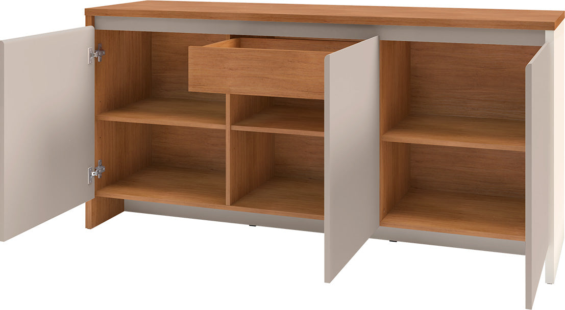 Aparador Buffet 160cm Madrid 3 Portas 1 Gaveta Cedro com OffWhite - Rede Móveis