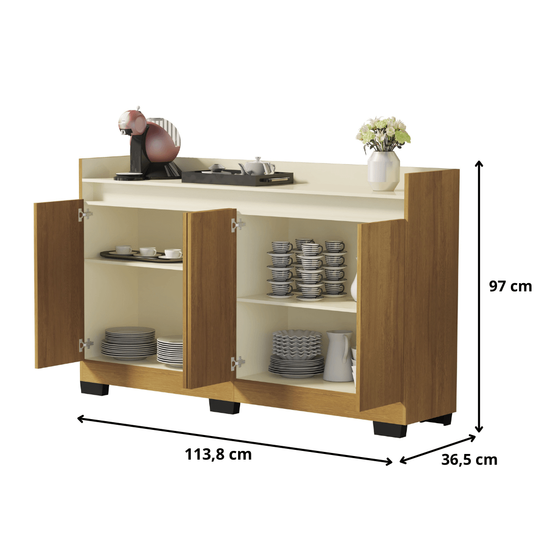 Aparador Buffet 4 Portas Real Mel com Perola