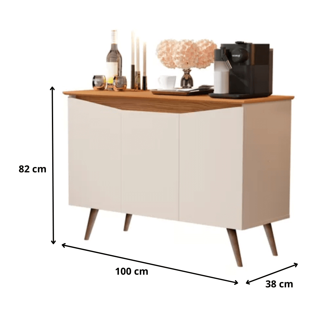 Aparador Buffet Encanto 3 Portas Retrô OffWhite Com Nature