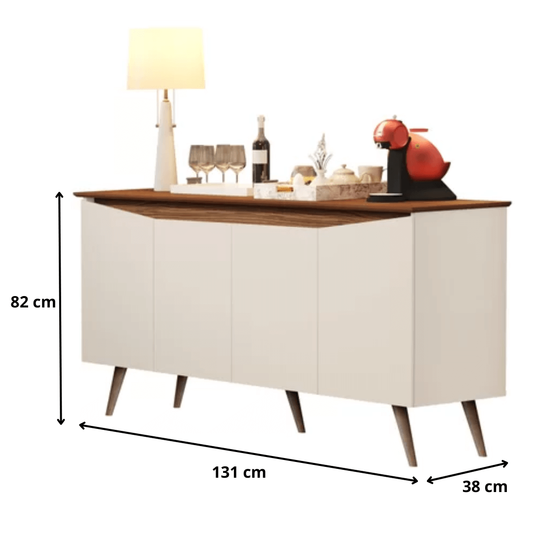 Aparador Buffet Encanto 4 Portas Retrô Off White/Freijó - Rede Móveis