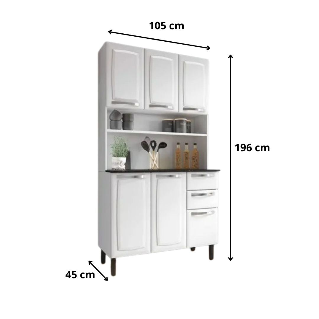 Armário Kit de Cozinha Compacta Aço 6 Portas 2 Gavetas Itatiaia Pratika Branco com Preto - Rede Móveis