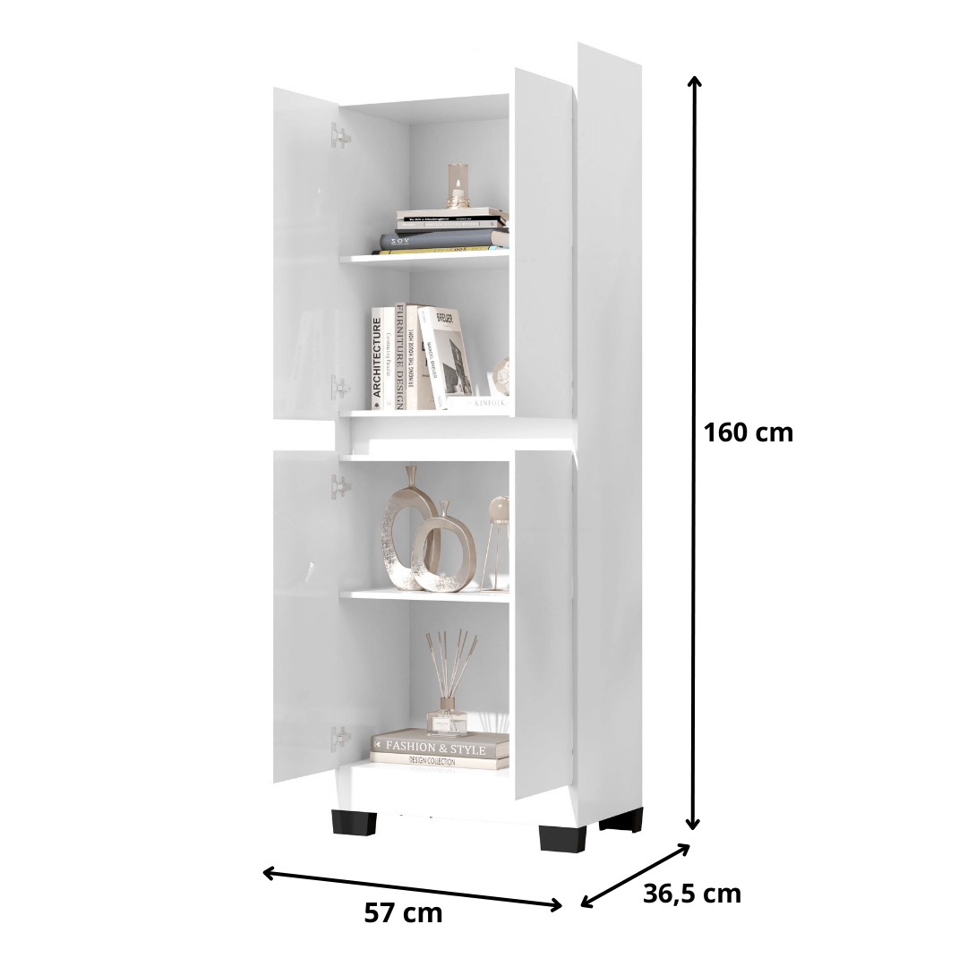 Armário Multiuso Escritório Quarto 4 Portas Tóquio Branco
