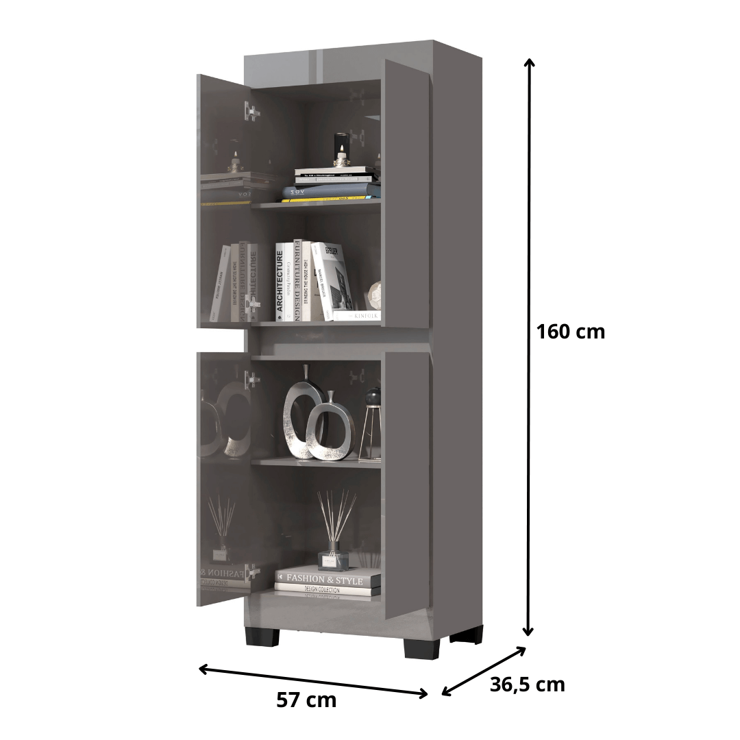 Armário Multiuso Escritório Quarto 4 Portas Tóquio Cinza