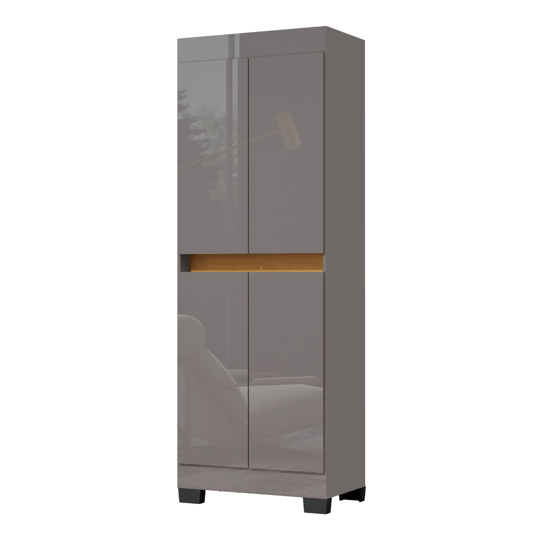 Armário Multiuso Escritório Quarto 4 Portas Tóquio Cinza com Mel