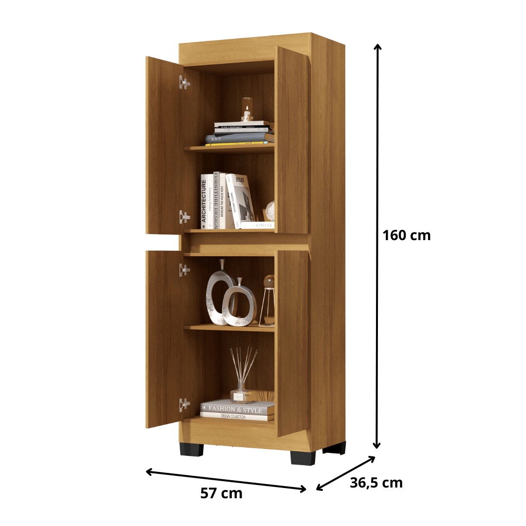 Armário Multiuso Escritório Quarto 4 Portas Tóquio Carvalho