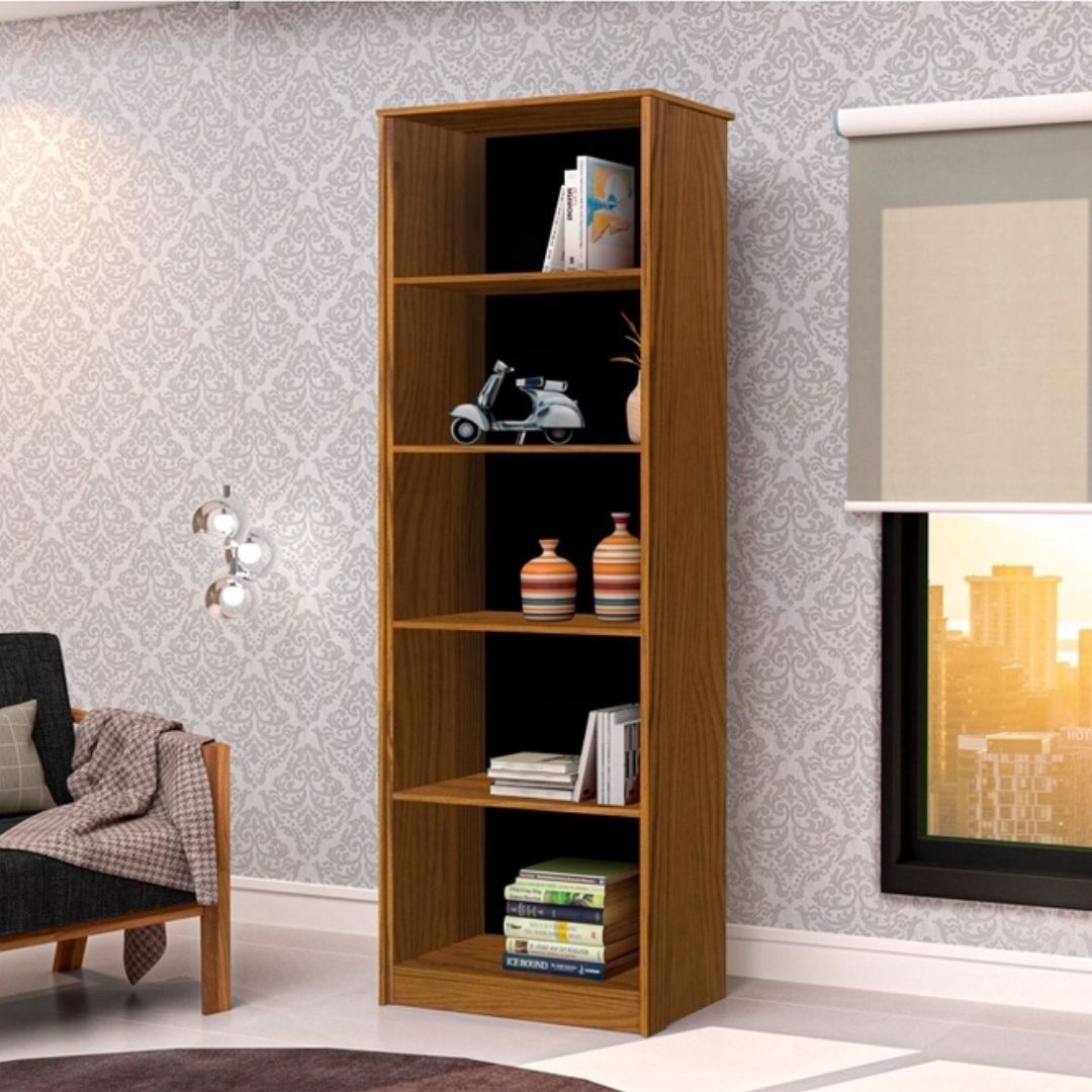 Armário Organizador Livreiro 4 Prateleiras Office Escritório Nature com Preto - Rede Móveis