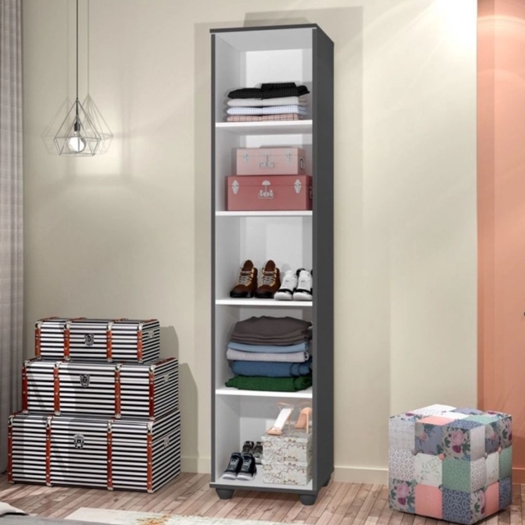 Armário Organizador Multiuso 1 Porta Com Espelho Marry Preto - Rede Móveis