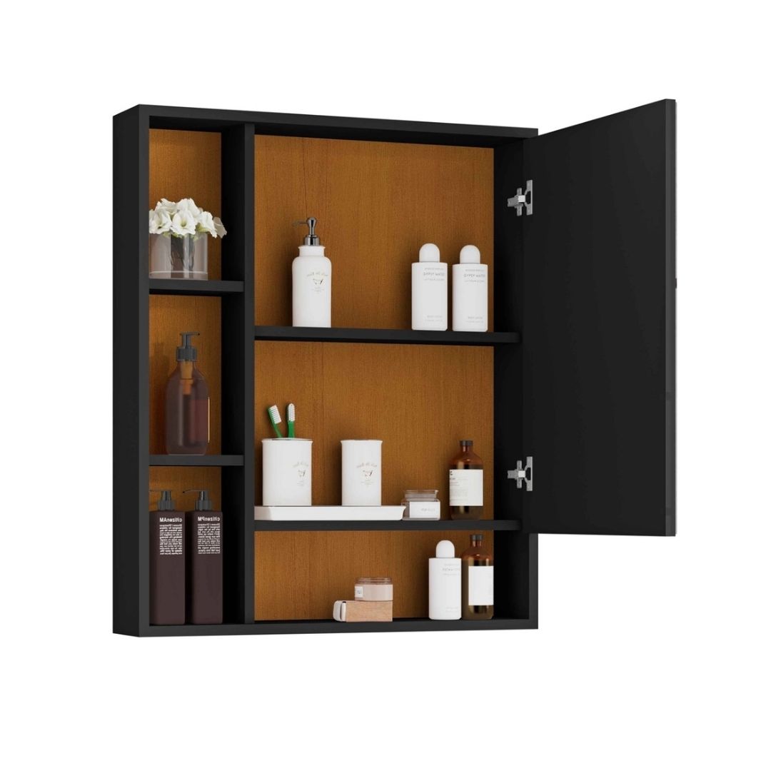 Armário Suspenso Espelheira 1 Porta Com Espelho Olimpia Preto com Nature - Rede Móveis