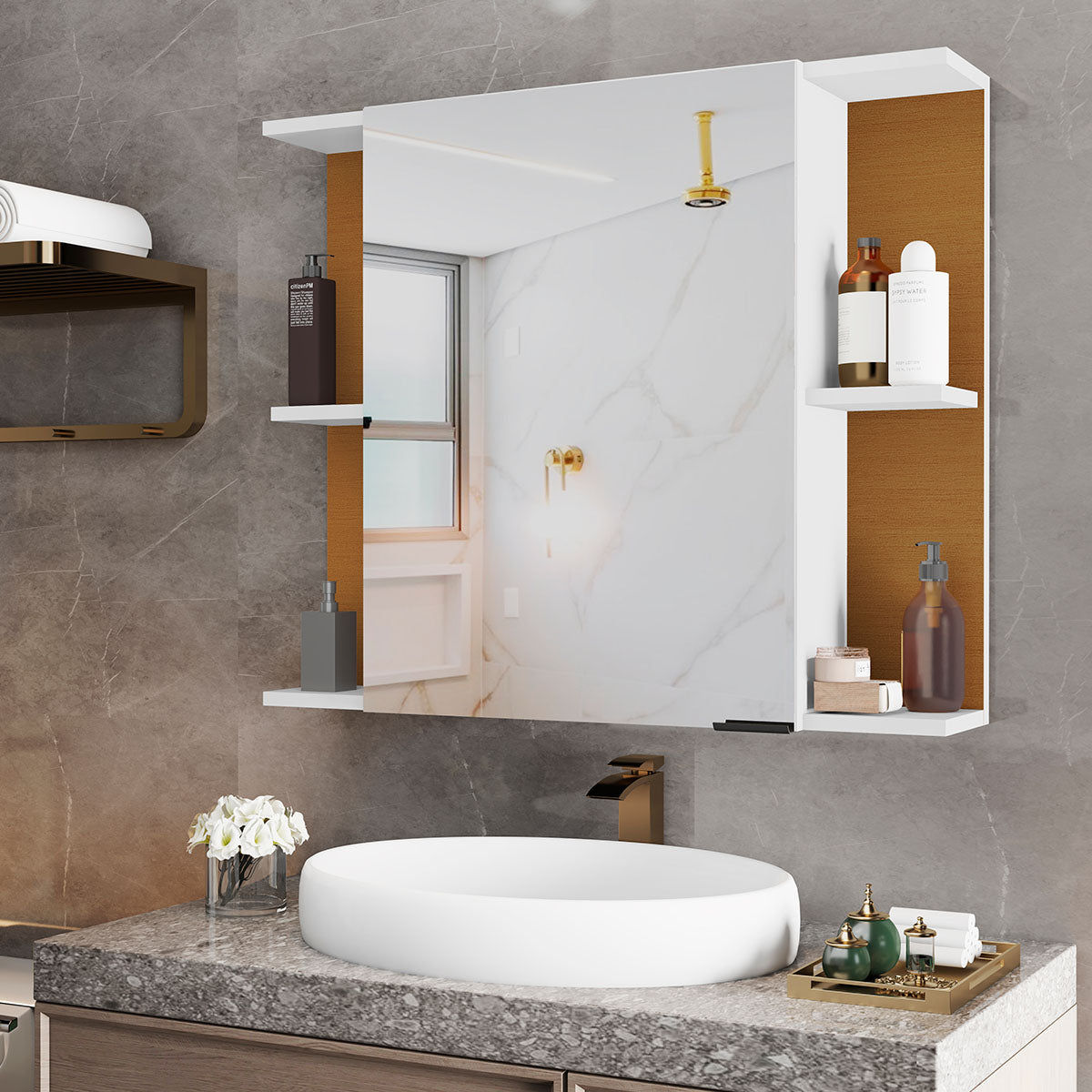 Armário Espelheira Para Banheiro 1 Porta Nilo Branco Com Nature - Rede Móveis