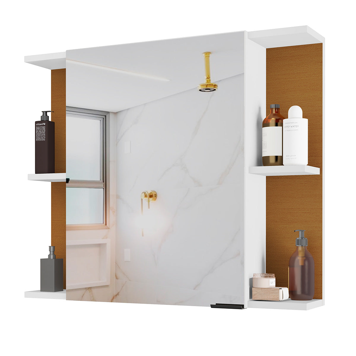 Armário Espelheira Para Banheiro 1 Porta Nilo Branco Com Nature - Rede Móveis