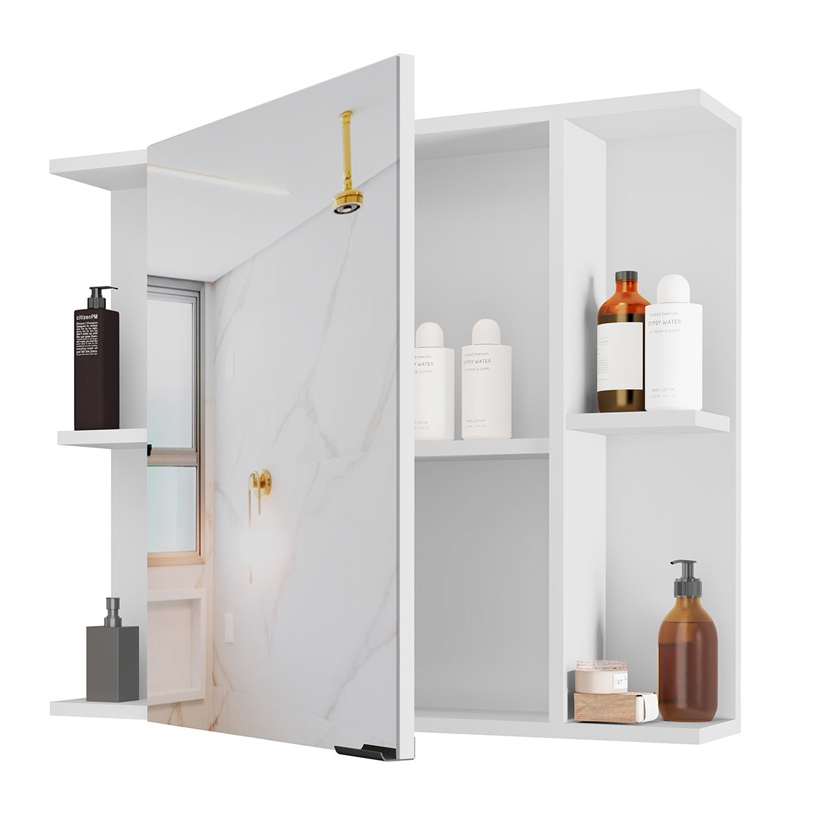 Armário Espelheira Para Banheiro 1 Porta Nilo Branco Com Nature - Rede Móveis