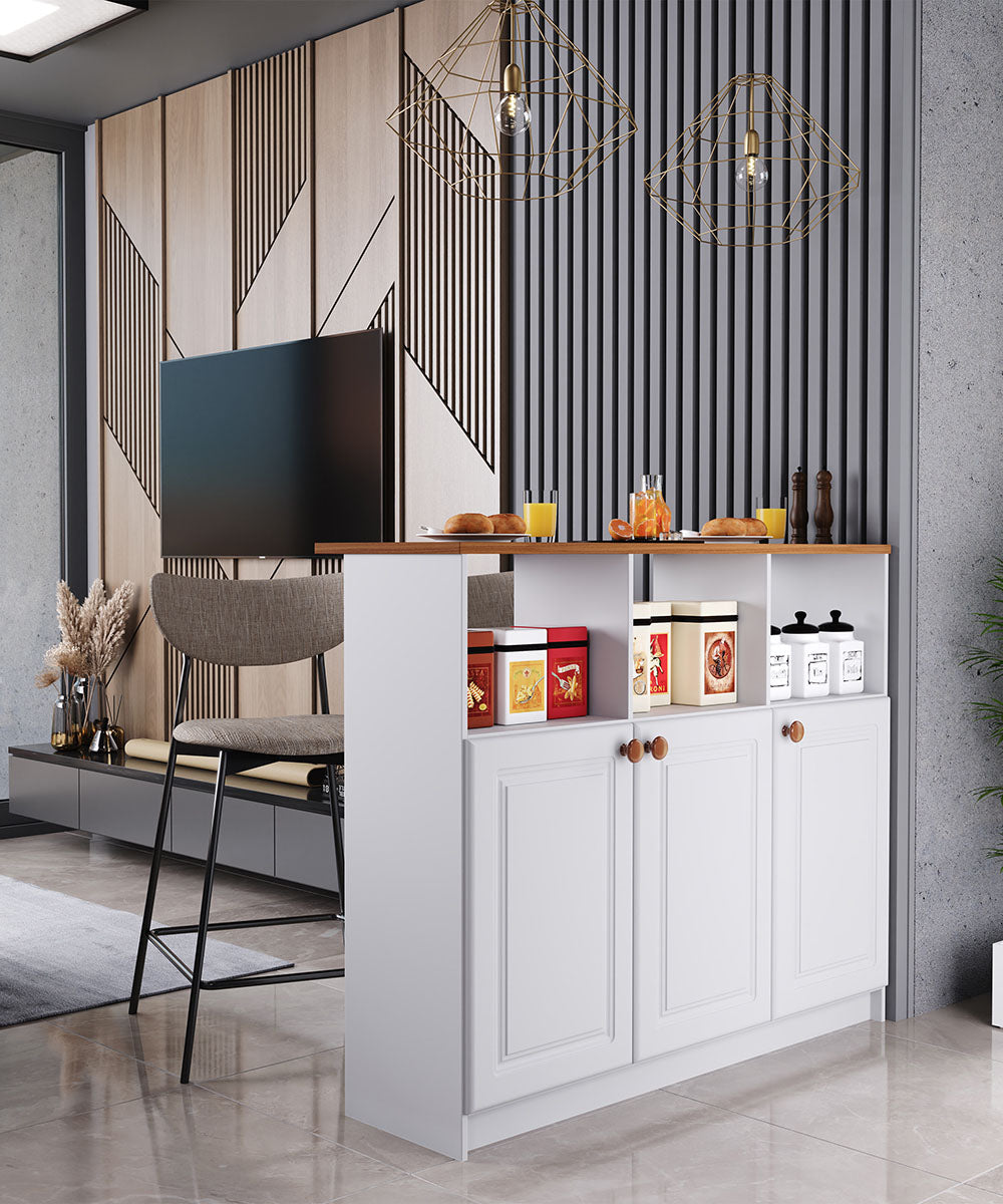 Bancada Ilha 3 Portas 1,20 Com Nicho 6206 Branco com Freijó - Rede Móveis