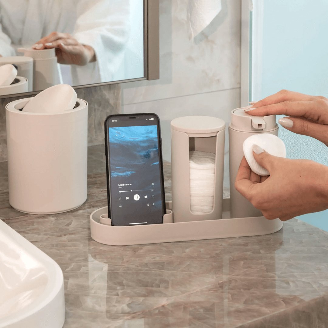 Bandeja para Banheiro com Porta Celular Serene Bege