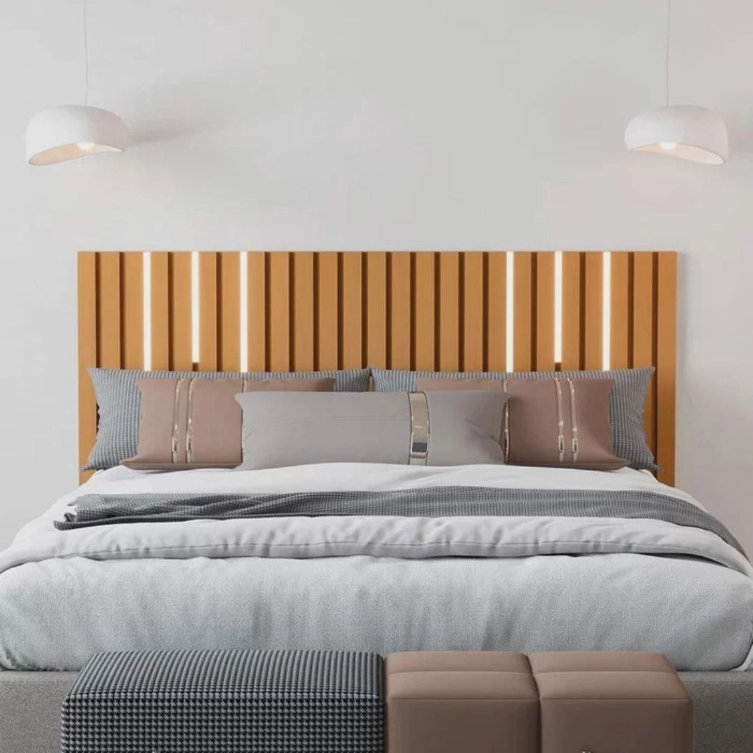 Cabeceira Ripado Maracá 215cm Para Cama King Size Com Led Nature - Rede Móveis