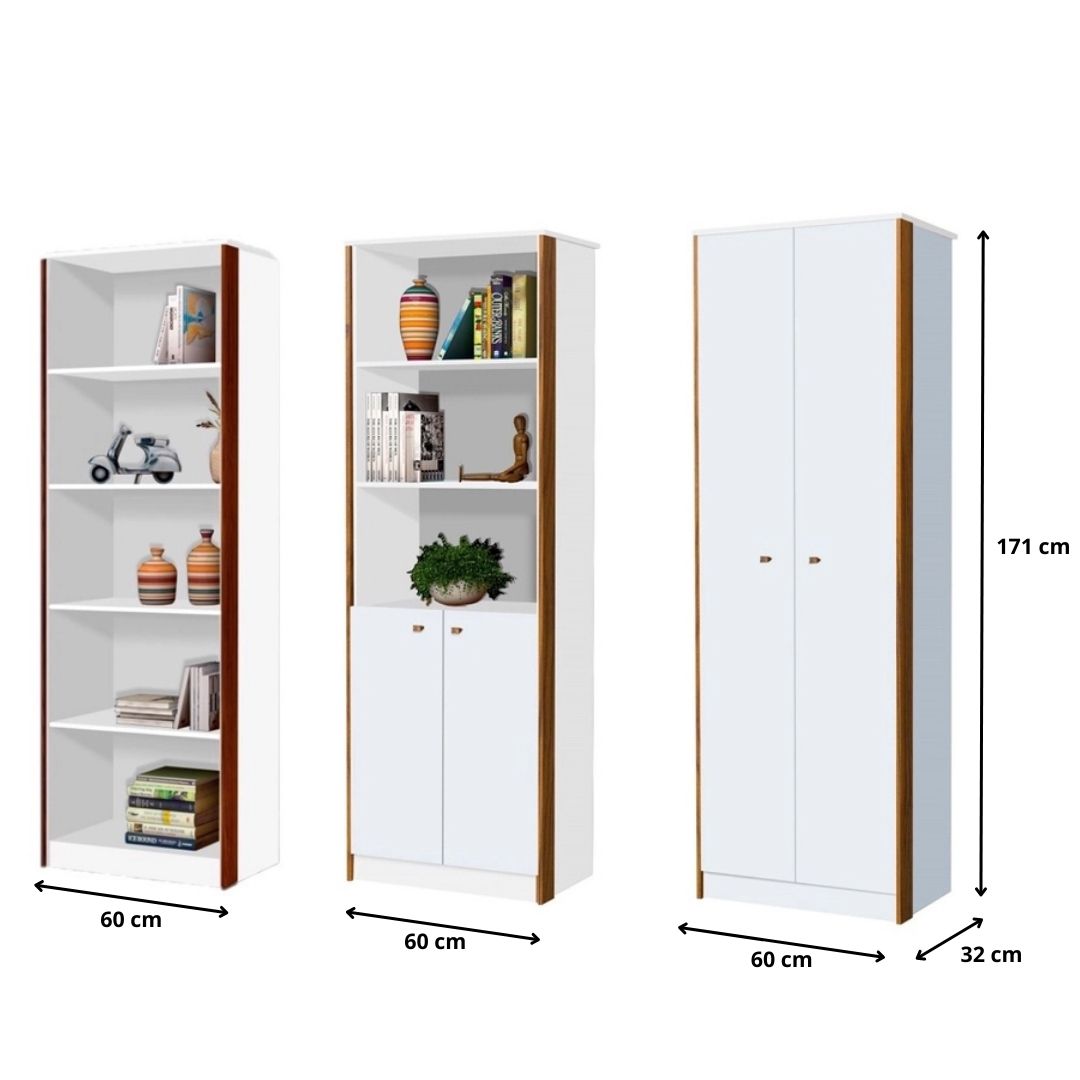 Conjunto 3 Armários Organizador Office Escritório Branco com Nature - Rede Móveis