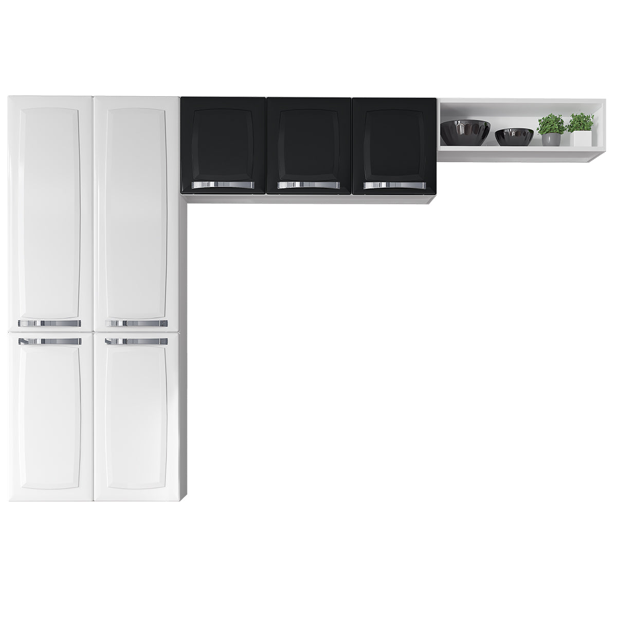 Cozinha Compacta 3 Peças Aço Rose Itatiaia 07 Portas Branco com Preto - Rede Móveis