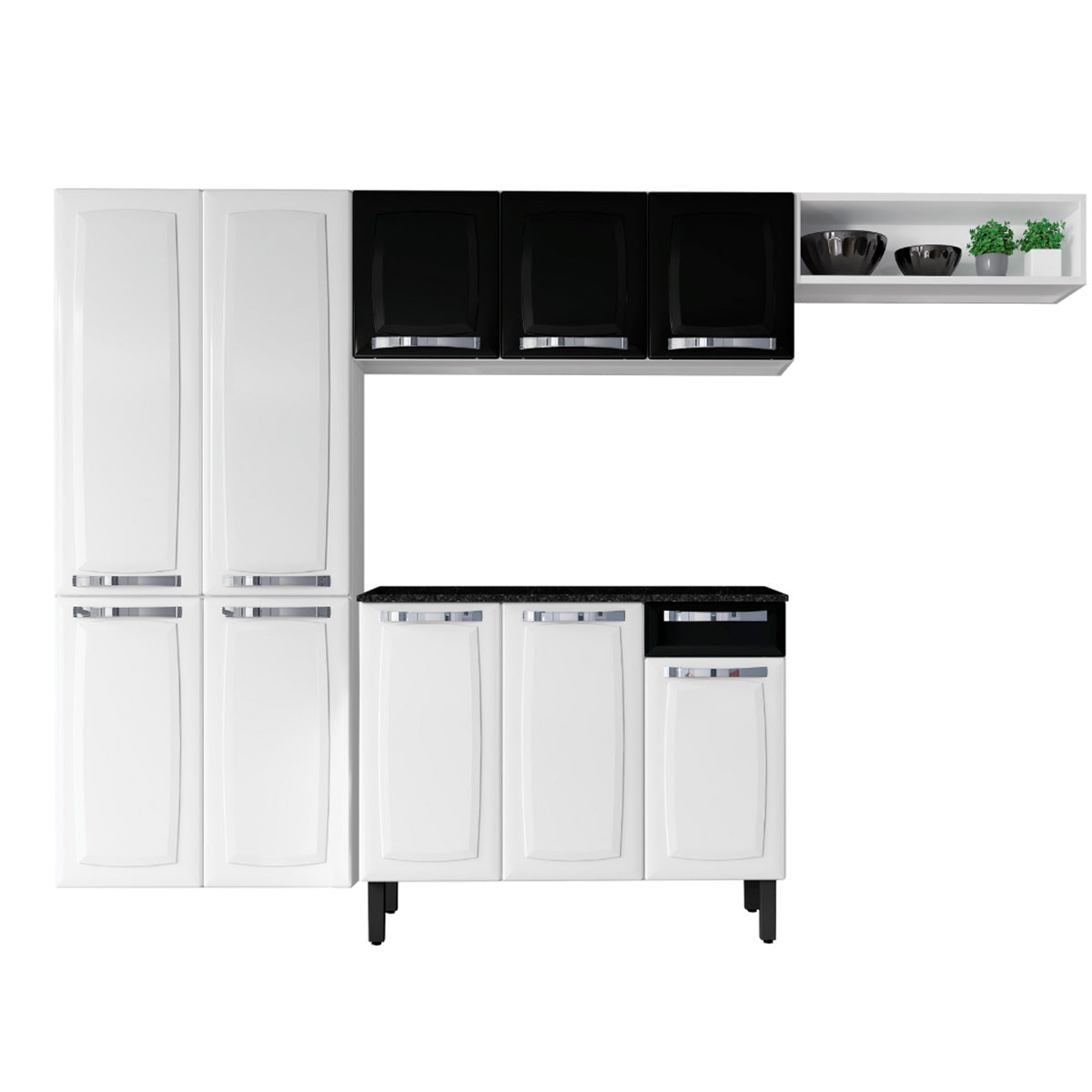 Cozinha Compacta Aço Rose Itatiaia 10 Portas 1 Gaveta Branco com Preto - Rede Móveis