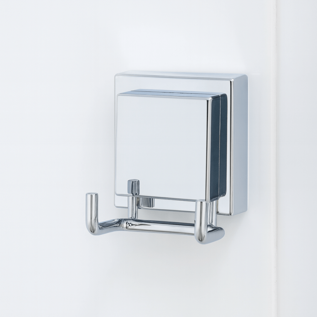 Gancho Duplo Multiuso Aço Inox Cromado Fixação por Ventosa