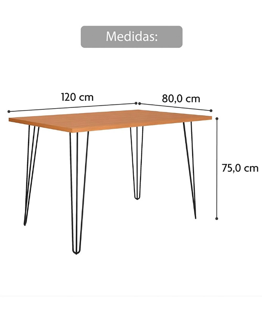 Mesa De Jantar Retangular 120 X 80 Mdp Pé De Ferro 4 Lugares Ametista - Rede Móveis