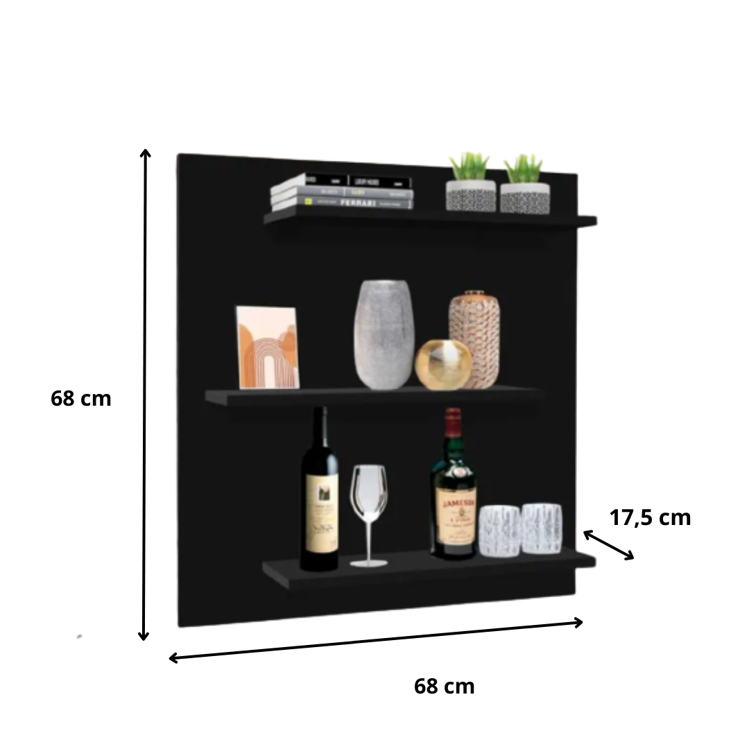 Painel Cantinho do Café e Barzinho Suiça / Paris com 3 Prateleiras Preto - Rede Móveis