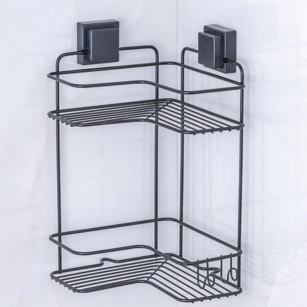 Prateleira de Canto Dupla com Ventosa Preta