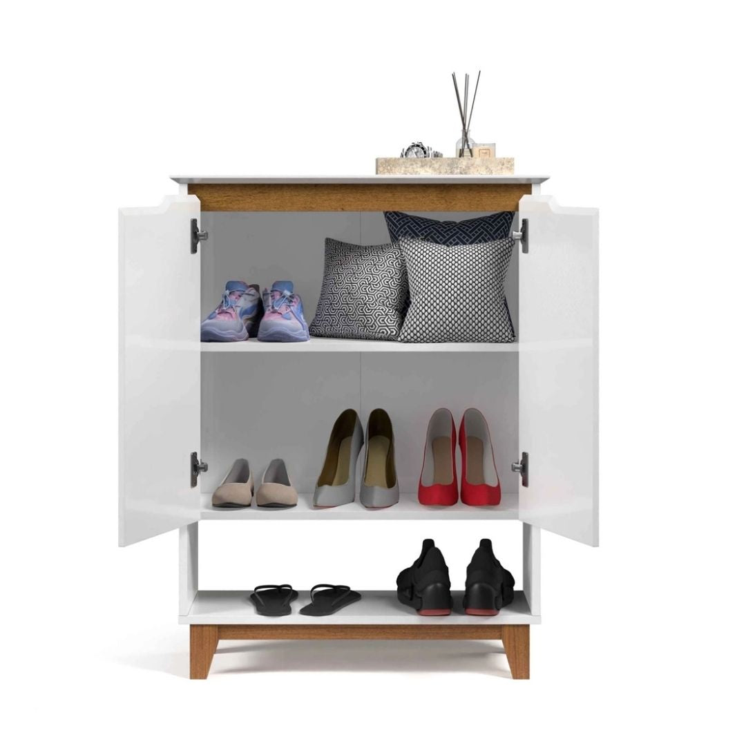 Sapateira Organizadora 2 Portas Hall Flow Branco com Freijó - Rede Móveis