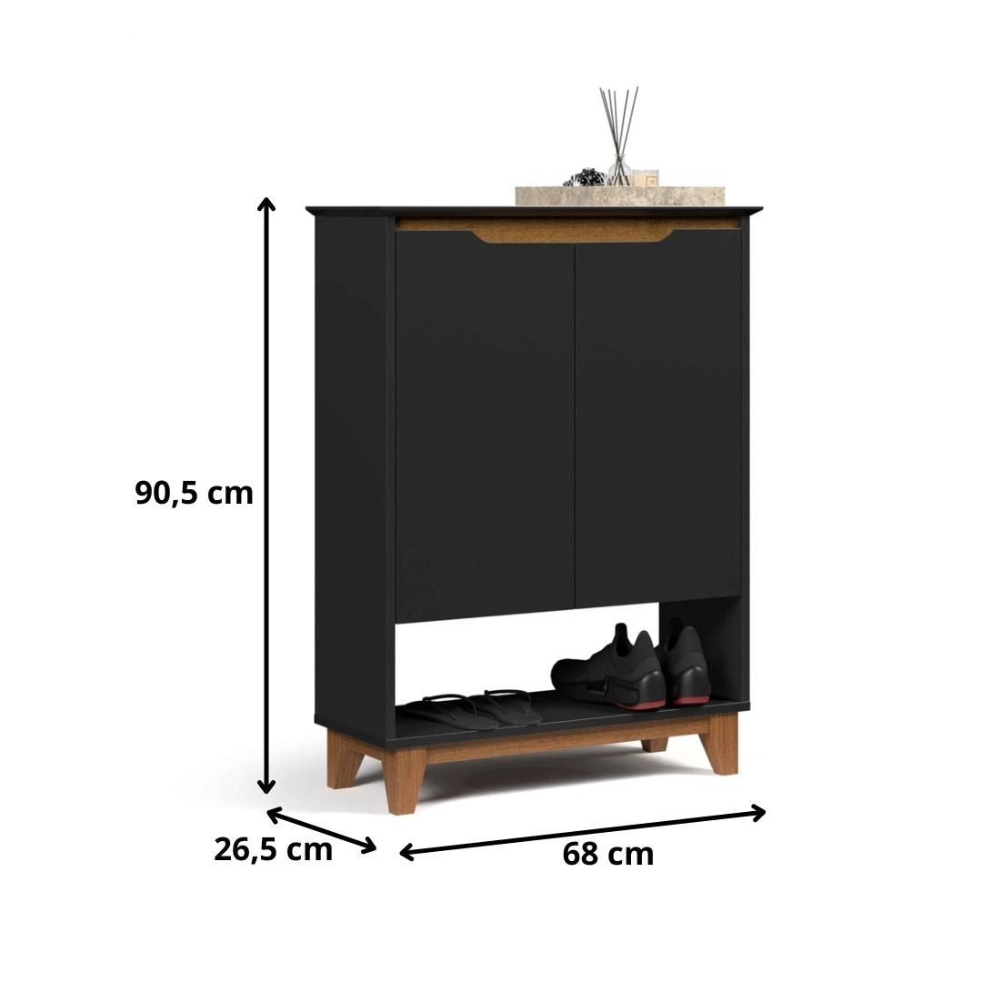 Sapateira Organizadora 2 Portas Hall Flow Preto com Freijó - Rede Móveis