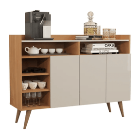 Aparador Balcão Buffet Celta Retro 3 Portas Nature com OffWhite