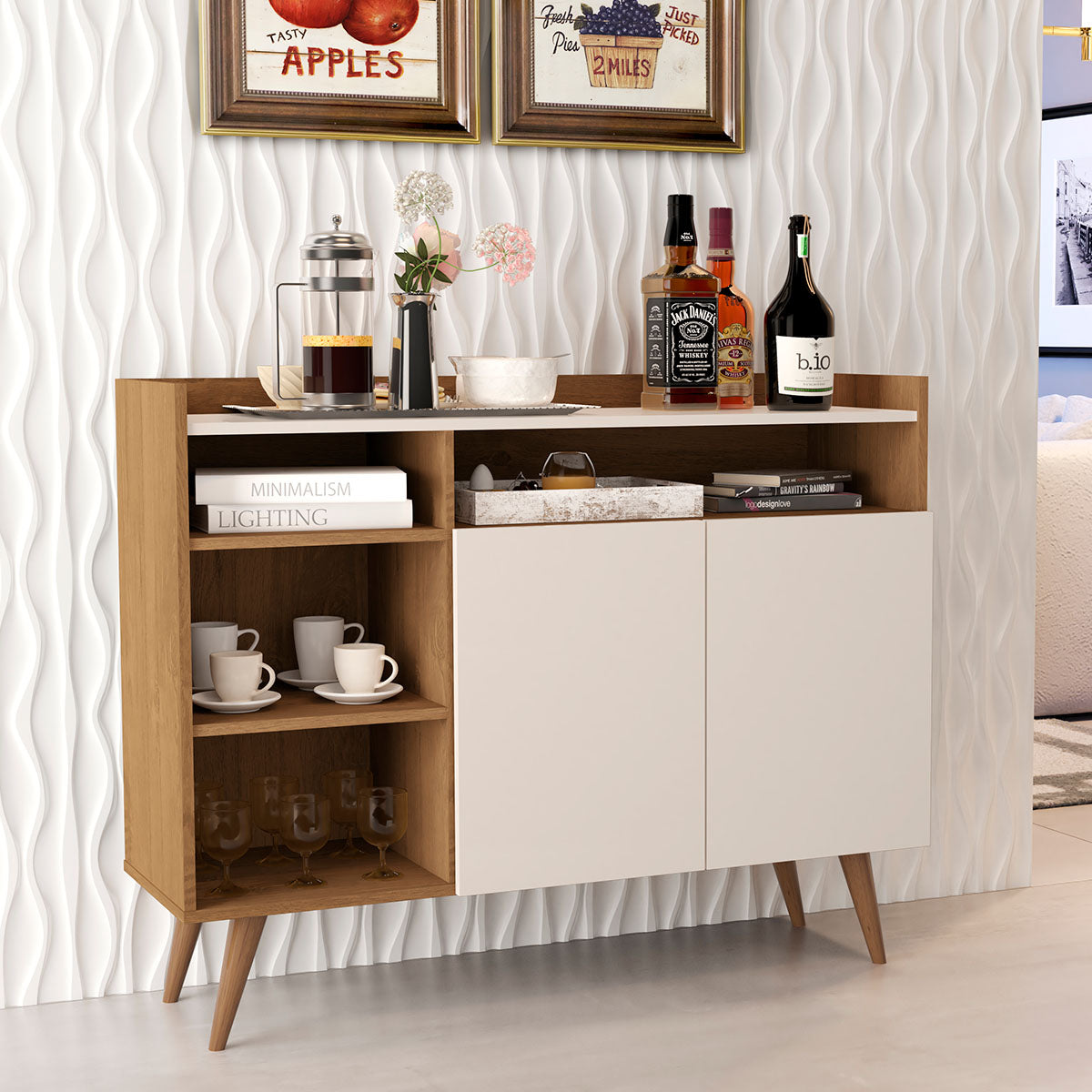 Aparador Balcão Buffet Celta Retro 2 Portas Freijó com OffWhite - Rede Móveis