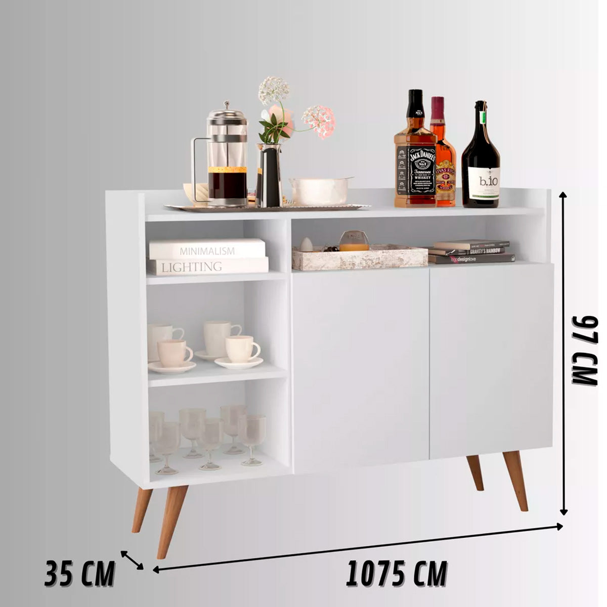 Aparador Balcão Buffet Celta Retro 2 Portas Freijó com OffWhite - Rede Móveis