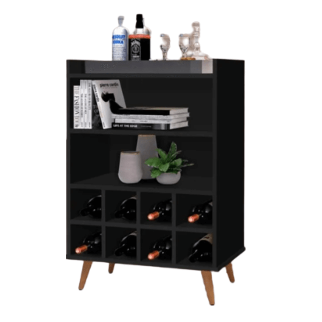 Aparador Bar Adega Para 8 Garrafas Paris Preto  - Rede Móveis