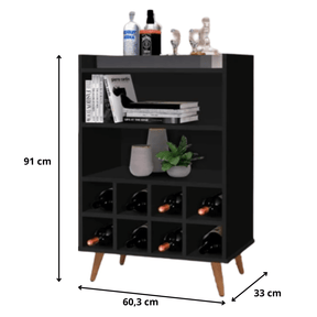 Aparador Bar Adega Para 8 Garrafas Paris Preto  - Rede Móveis