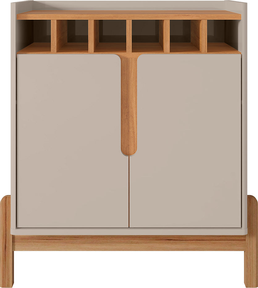 Aparador Bar Lizz 2 Portas 6 Adegas Pés em Madeira Maciça OffWhite com Cedro - Rede Móveis