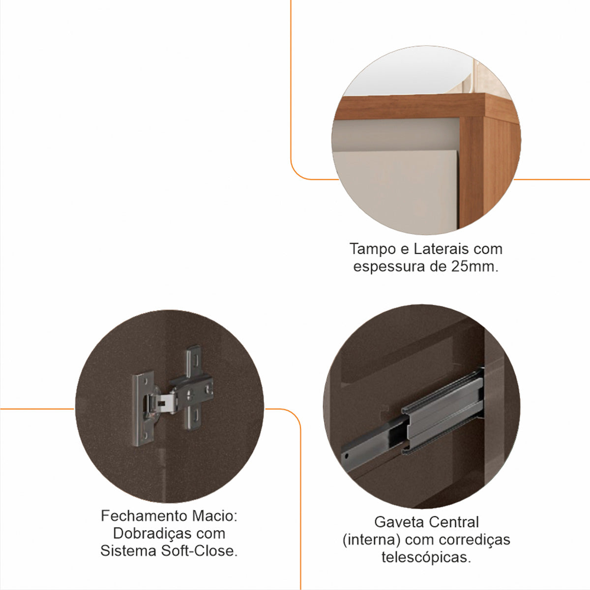 Aparador Buffet 160cm Madrid 3 Portas 1 Gaveta Cedro com OffWhite - Rede Móveis