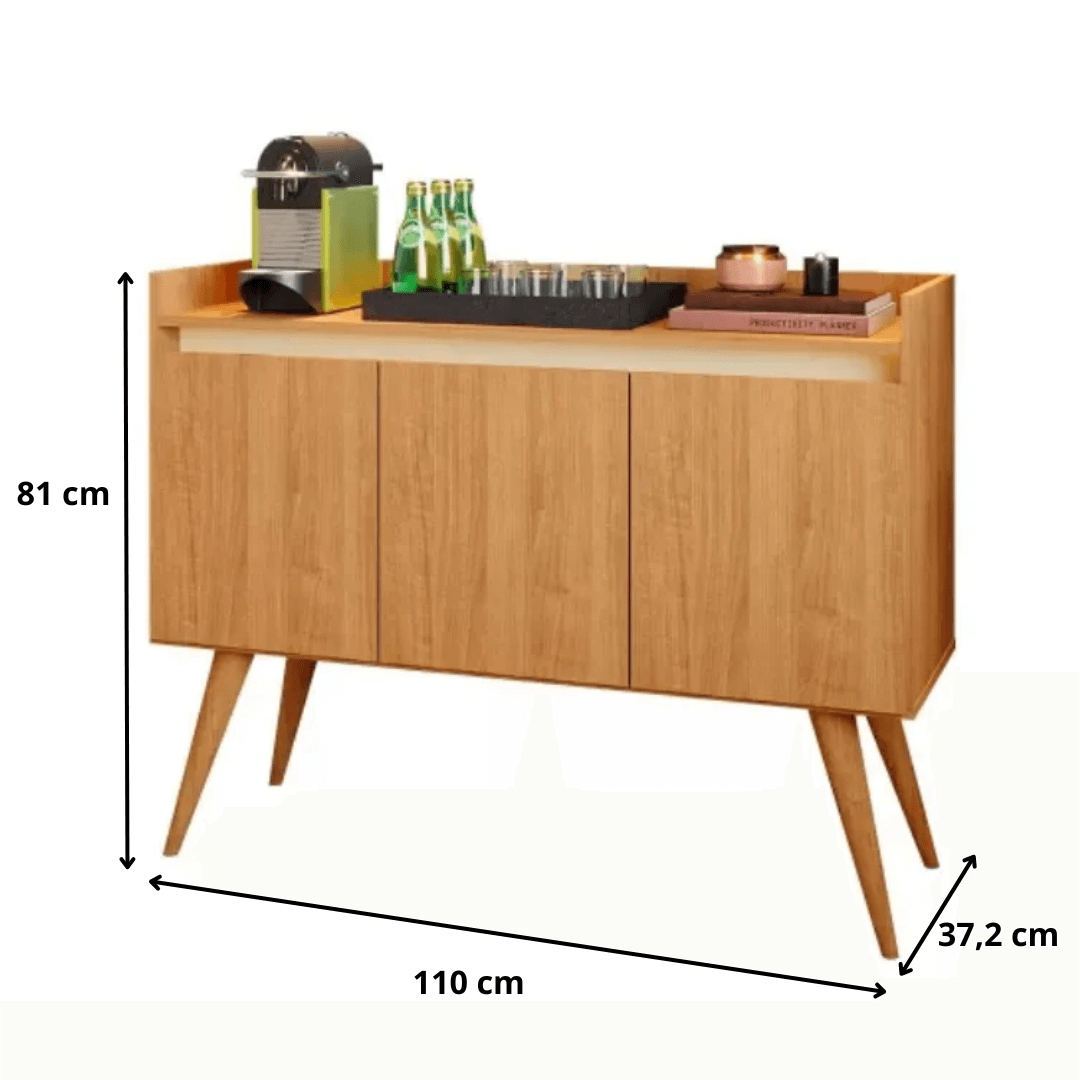 Aparador Buffet 3 Portas Gold Mel com Perola - Rede Móveis