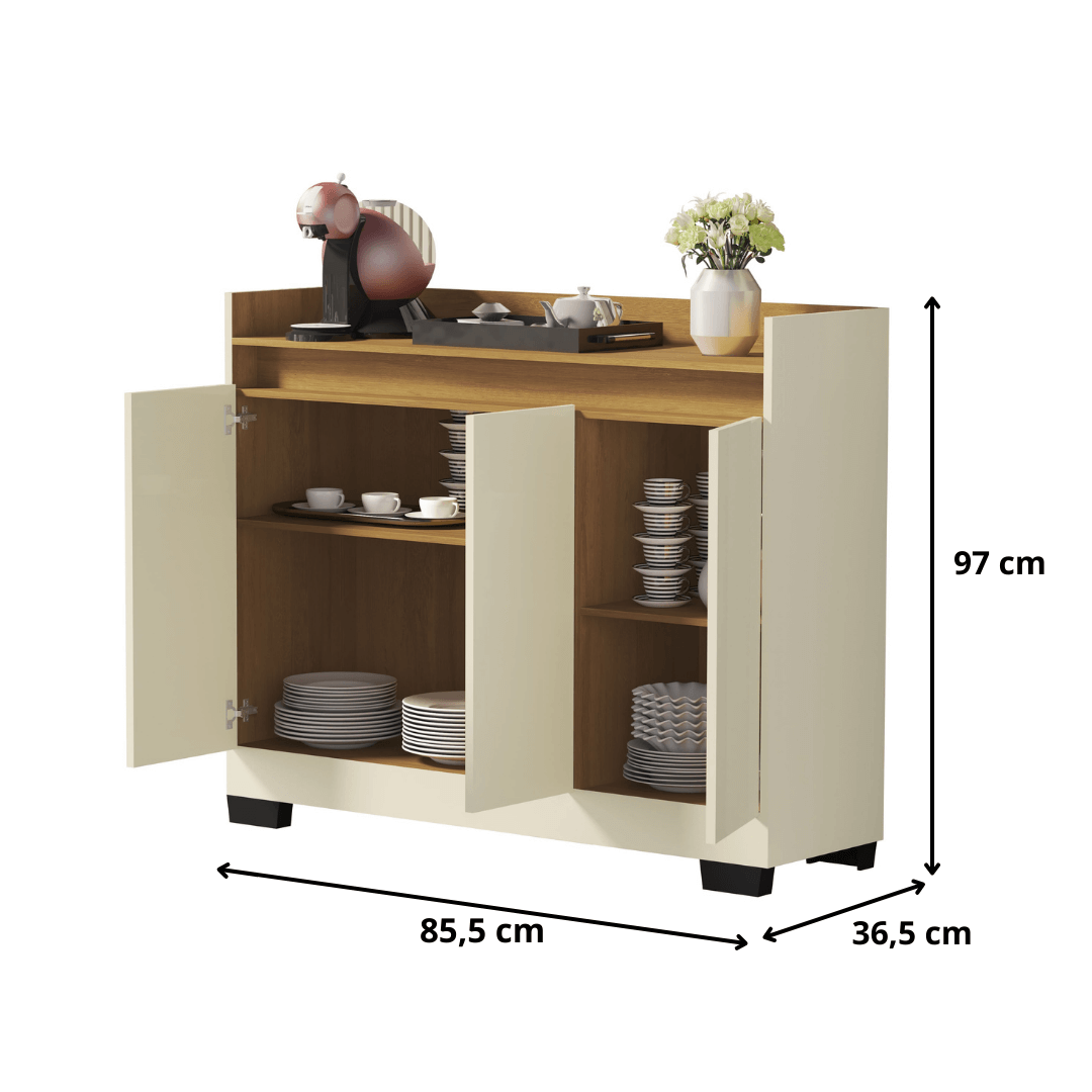 Aparador Buffet 3 Portas Real Perola com Mel