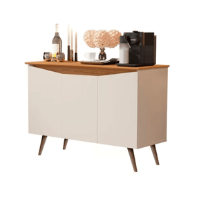 Aparador Buffet Encanto 3 Portas Retrô OffWhite Com Nature