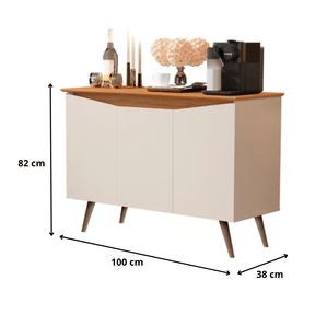 Aparador Buffet Encanto 3 Portas Retrô OffWhite Com Nature