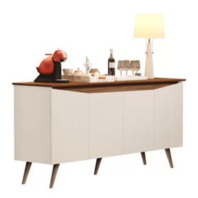Aparador Buffet Encanto 4 Portas Retrô Off White/Freijó - Rede Móveis