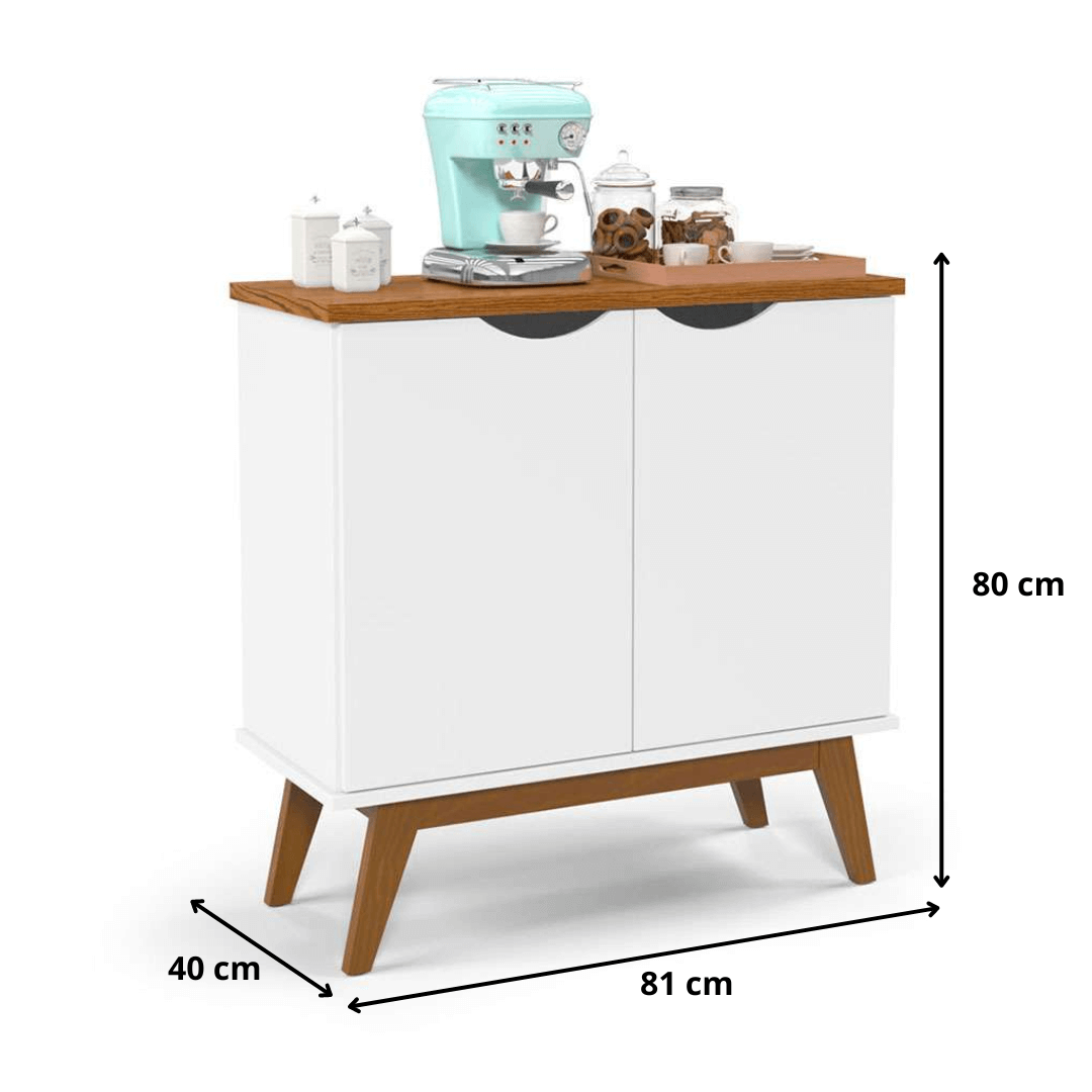 Aparador Buffet Retrô Prism 2 Portas Branco com Cumarú