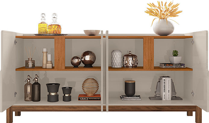 Aparador Buffet Sala 170cm Liz 4 Portas Com Adega com Pés de Madeira OffWhite com Cedro - Rede Móvei
