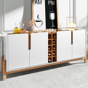 Aparador Buffet Sala 190cm Liz 4 Portas Com Adega com Pés de Madeira Branco com Cedro - Rede Móveis