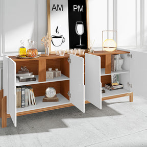 Aparador Buffet Sala 190cm Liz 4 Portas Com Adega com Pés de Madeira Branco com Cedro - Rede Móveis