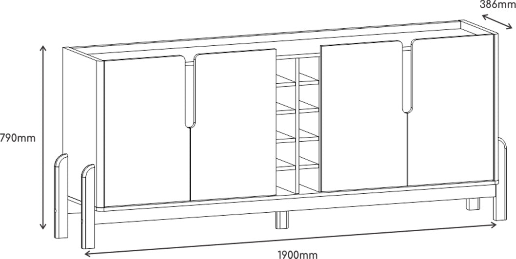 Aparador Buffet Sala 190cm Liz 4 Portas Com Adega com Pés de Madeira Branco com Cedro - Rede Móveis