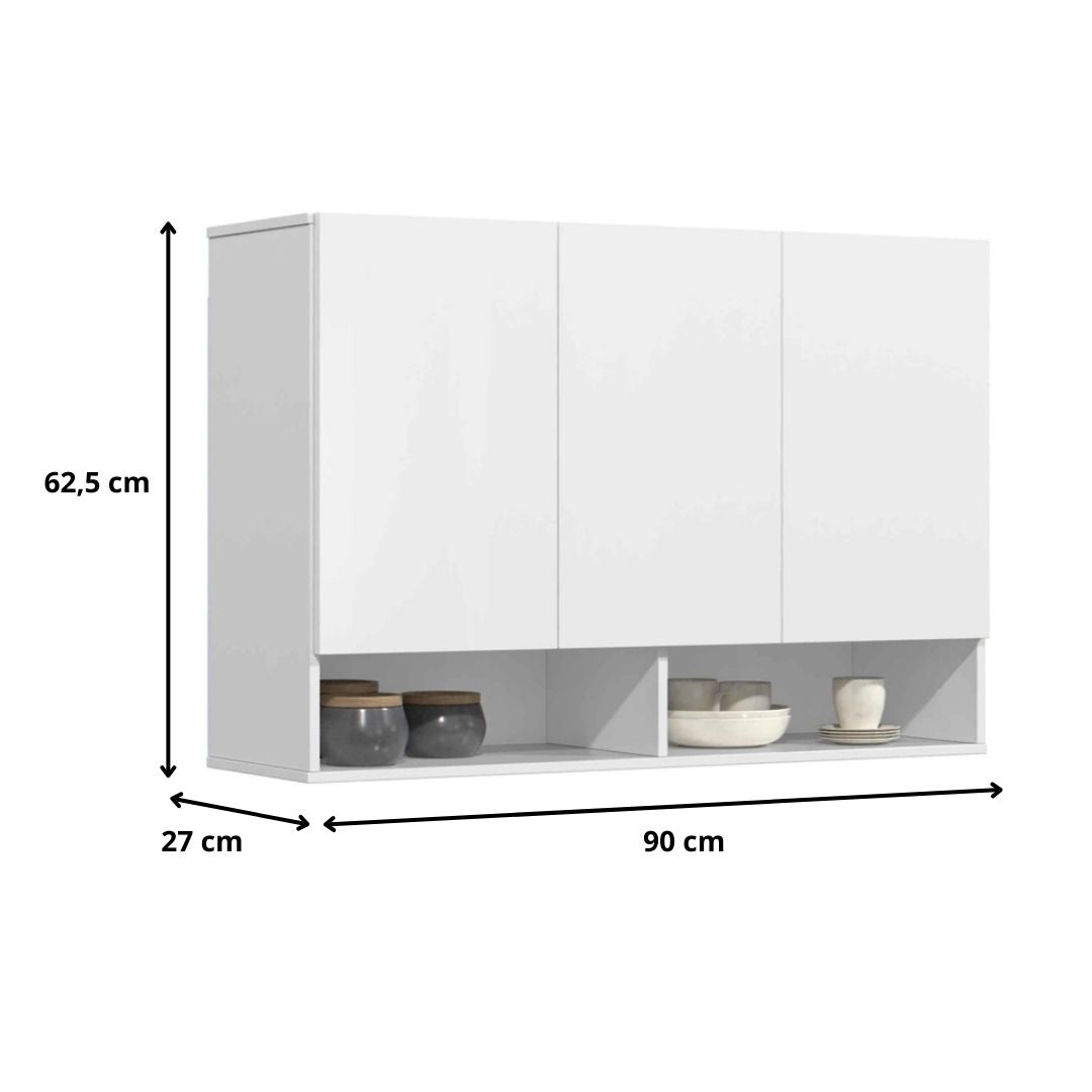 Armário Aéreo 3 Portas Milão Suspenso Para Quarto Cozinha Sala Branco - Rede Móveis