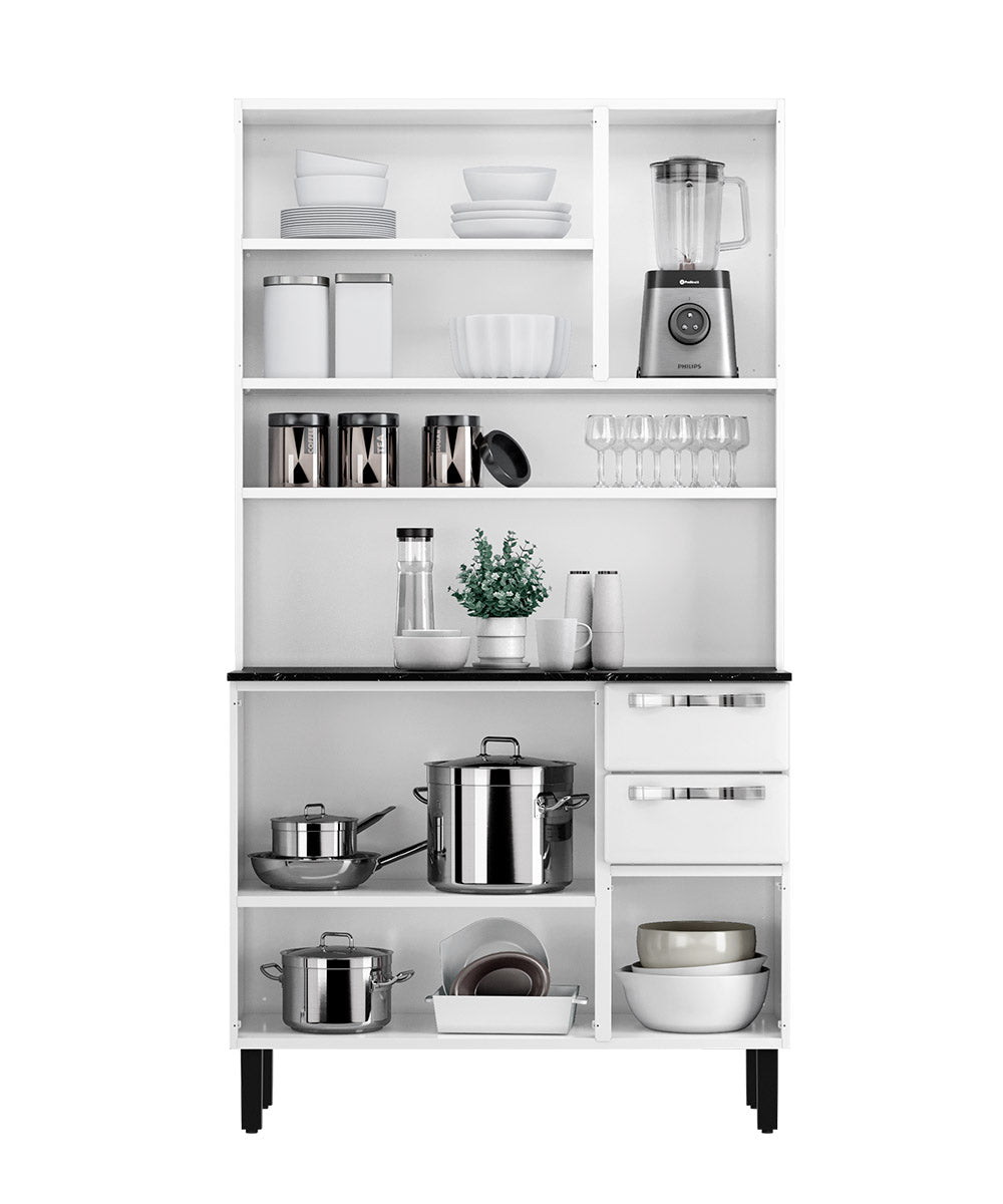 Armário Kit de Cozinha Compacta Aço 6 Portas 2 Gavetas Itatiaia Pratika Branco com Preto - Rede Móveis