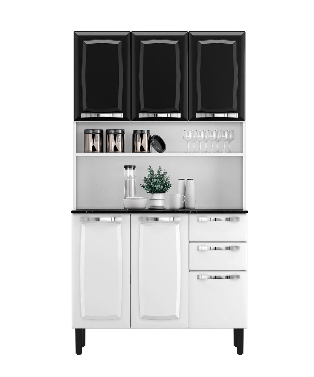 Armário Kit de Cozinha Compacta Aço 6 Portas 2 Gavetas Itatiaia Pratika Branco com Preto - Rede Móveis