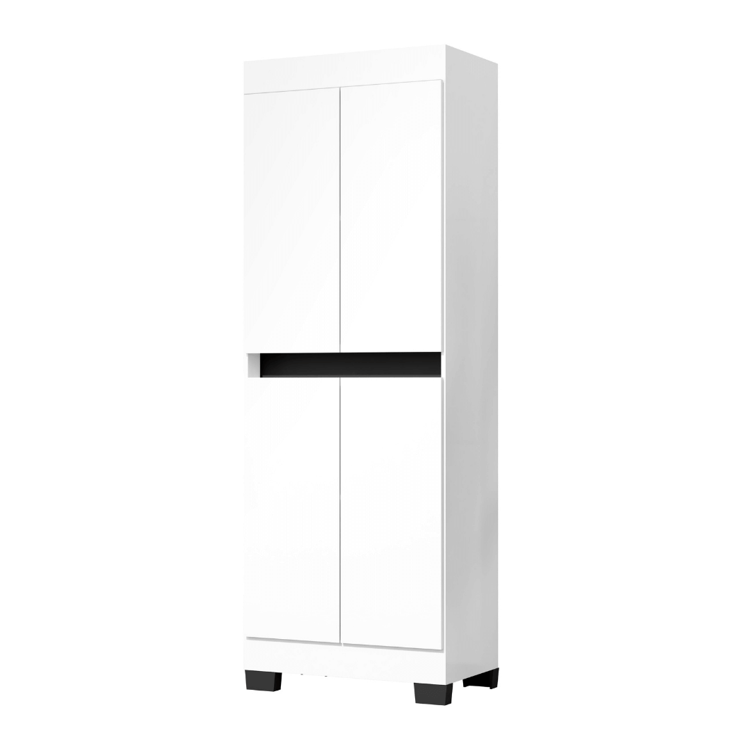 Armário Multiuso Escritório Quarto 4 Portas Tóquio Branco com preto