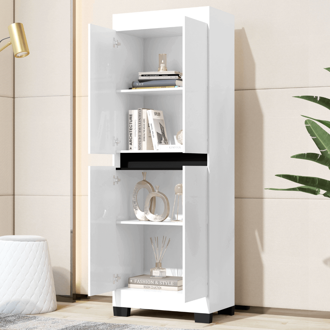 Armário Multiuso Escritório Quarto 4 Portas Tóquio Branco com preto