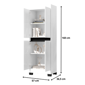 Armário Multiuso Escritório Quarto 4 Portas Tóquio Branco com preto